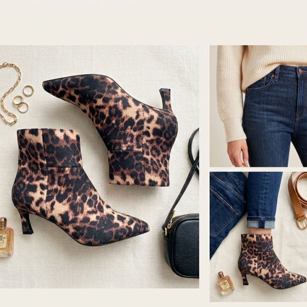 NWOT Madden Girl Leopard Pointed Toe Kitten Heel Boots - 7.5 (Fits 8-8.5)
